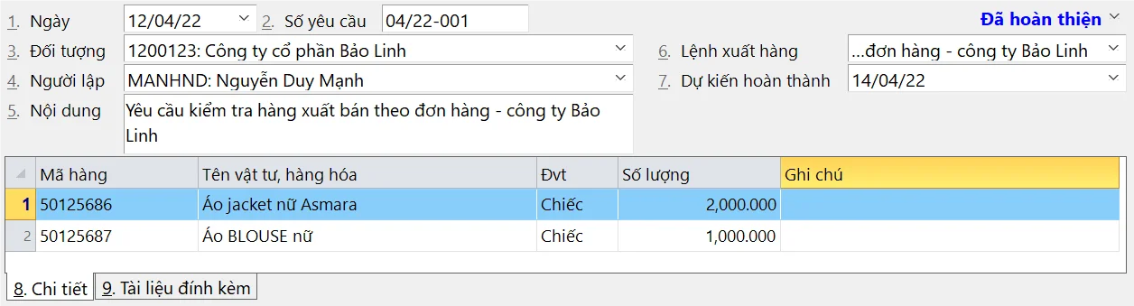 Phiếu Yêu cầu kiểm tra chất lượng đầu ra Phiếu Yêu cầu kiểm tra chất lượng đầu ra
